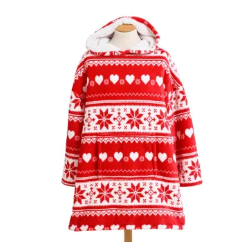 Patura tip hanorac cu maneci si gluga Snowflake, Decoris, 90x152 cm, marime universala, poliester, rosu imagine