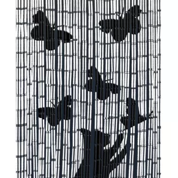 Perdea decorativa pentru usa, Maximex, Cat and butterfly, hand-made, 90 x 200 cm, bambus, alb/negru imagine
