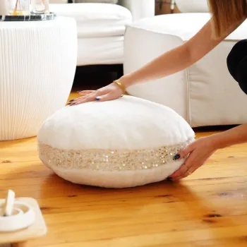 Perna de podea, Pelus, 51x51x18 cm, 75% RECYCLED POLYESTER/15% POLYESTER/10% COTTON, Ecru imagine