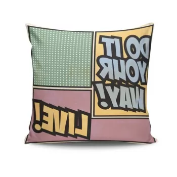 Perna decorativa, NKRLNT-085, 43x43 cm, 50% Bumbac / 50% Poliester, Multicolor imagine