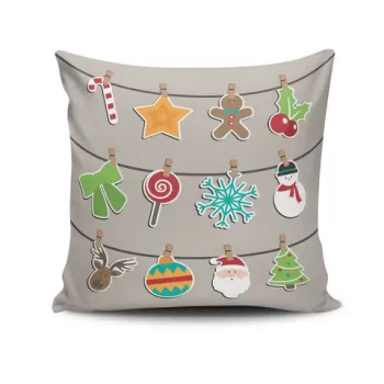 Perna decorativa, NOELKRLNT-1, 43x43 cm, 50% Bumbac / 50% Poliester, Multicolor imagine