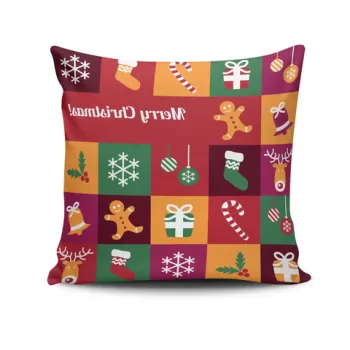 Perna decorativa, NOELKRLNT-17, 43x43 cm, 50% Bumbac / 50% Poliester, Multicolor imagine
