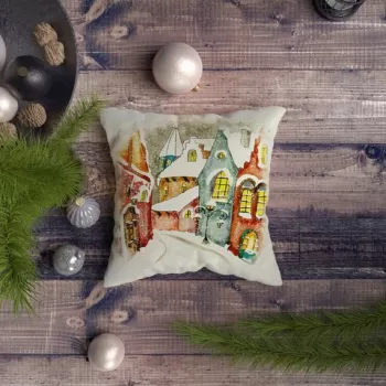 Perna decorativa, NYXMAS069, 43x43 cm, 50% Bumbac / 50% Poliester, Multicolor imagine