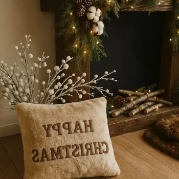 Perna, Happy Christmas, 43x43 cm, Poliester, Bej imagine