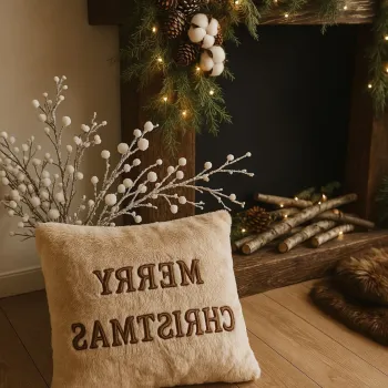 Perna, Merry Christmas, 43x43 cm, Poliester, Bej imagine