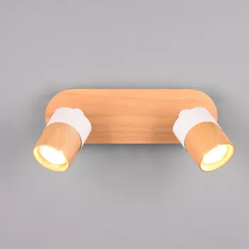 Plafoniera Aruni, TRIO, 28x9x15 cm, 10W, 2x GU10, lemn, natur/alb imagine