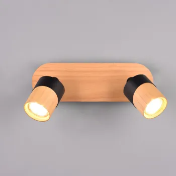 Plafoniera Aruni, TRIO, 28x9x15 cm, 10W, 2x GU10, lemn, natur/negru imagine