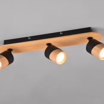 Plafoniera Aruni, TRIO, 48x9x15 cm, 10W, 3x GU10, lemn, natur/negru imagine