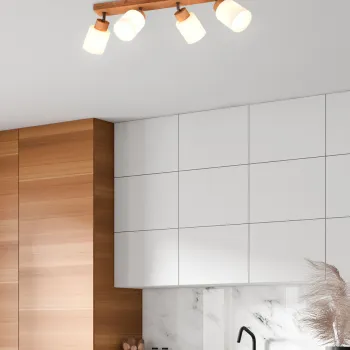 Plafoniera Assam, RL, 60x10x21 cm, 25W, 4x E14, lemn, natur/alb imagine