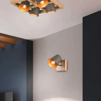 Plafoniera Bell, TRIO, 39x39x19.8 cm, 25W, 4x E14, metal, gri/natur imagine