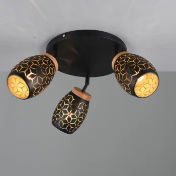 Plafoniera Bidar, RL, 58x27 cm, 10W, 3x E14, metal, negru/natur imagine