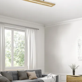 Plafoniera Brad, TRIO, 100x20x16.7 cm, 27W, 1x SMD LED, lemn, natur/gri imagine