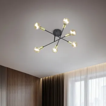 Plafoniera Cross, TRIO, 56.6x19.1 cm, 40W, 6x E27, metal, negru mat imagine