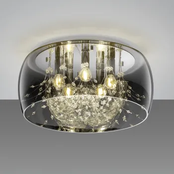 Plafoniera Crystel, TRIO, 50x23.5 cm, 28W, 5x E14, sticla, argintiu imagine