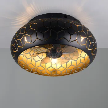 Plafoniera cu ventilator Bidar, RL, 50x22 cm, 10W, 3x E27, metal, negru/natur imagine