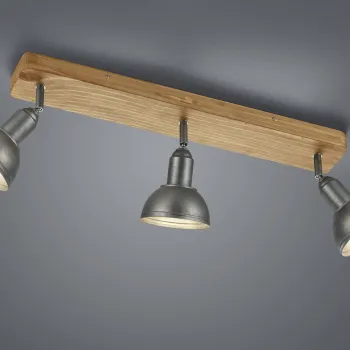 Plafoniera Delhi, TRIO, 58x11.6x20.5 cm, 40W, 3x E14, metal, argintiu/natur imagine