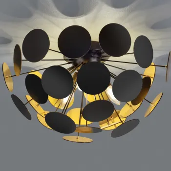 Plafoniera Discalgo, TRIO, 54x30 cm, 40W, 3x E14, metal, negru mat/auriu imagine