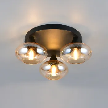 Plafoniera Divina, RL, 39x15 cm, 10W, 3x E14, sticla, negru/chihlimbar imagine