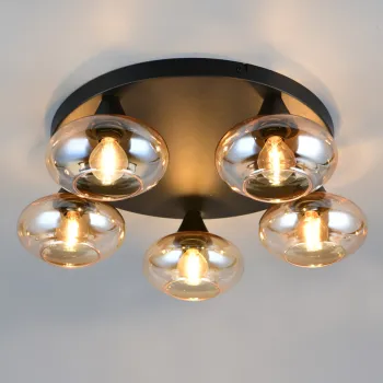 Plafoniera Divina, RL, 49x15 cm, 10W, 5x E14, sticla, negru/chihlimbar imagine