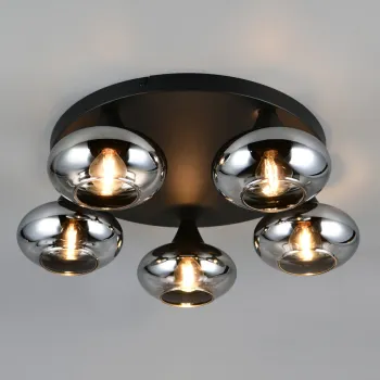 Plafoniera Divina, RL, 49x15 cm, 10W, 5x E14, sticla, negru/gri imagine