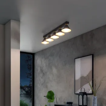 Plafoniera ELTAP, Detmer, 100x17x14 cm, 5xE27, 15W, otel, negru/auriu imagine