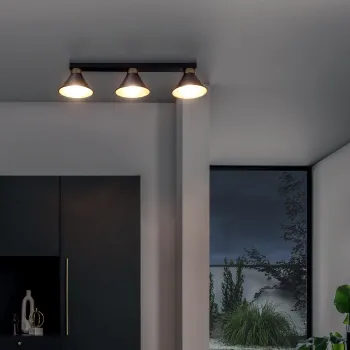 Plafoniera ELTAP, Detmer, 70x17x14 cm, 3xE27, 15W, otel, negru/auriu imagine