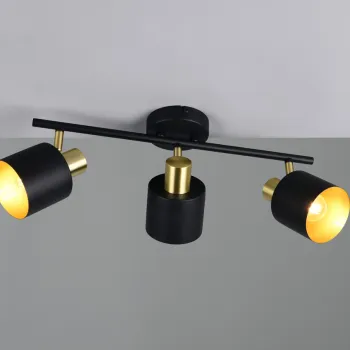 Plafoniera Eva, TRIO, 53.5x10x19 cm, 10W, 3x E14, metal, negru/auriu imagine
