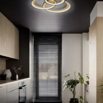 Plafoniera Granada, TRIO, 71.5x63.5x10.5 cm, 36W, 1x SMD, metal, negru mat/auriu imagine