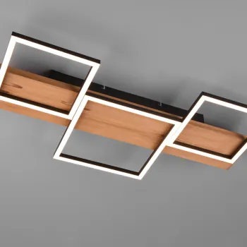 Plafoniera Harper, TRIO, 65x34.5x7.5 cm, 30W, 1x SMD, metal/lemn, natur/negru mat imagine