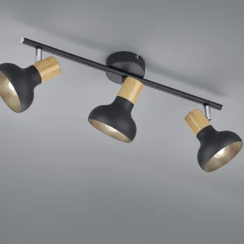 Plafoniera Latika, RL, 47x13.5x18.5 cm, 10W, 3x E14, metal, negru mat/natur imagine