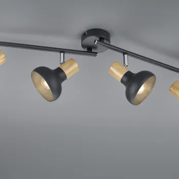 Plafoniera Latika, RL, 71x13.5x18.5 cm, 10W, 4x E14, metal, negru mat/natur imagine