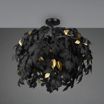 Plafoniera Leavy, RL, 70x73 cm, 28W, 3x E14, metal, negru mat/auriu imagine