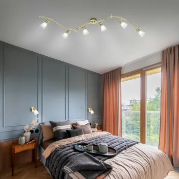 Plafoniera Levisto, TRIO, 180x11x21 cm, 4.9W, 6x E14, metal, bronz mat/alb imagine