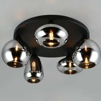 Plafoniera Lumina, TRIO, 50x24.5 cm, 10W, 5x E14, metal, negru mat/argintiu imagine