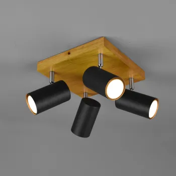 Plafoniera Marley, TRIO, 22x22x16 cm, 35W, 4x GU10, metal, negru mat/natur imagine