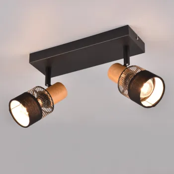 Plafoniera Nandini, TRIO, 38.5x8.5x17 cm, 10W, 2x E14, metal, negru mat/natur imagine