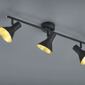 Plafoniera Nina, RL, 58x11x21 cm, 40W, 3x E14, metal, negru/auriu imagine