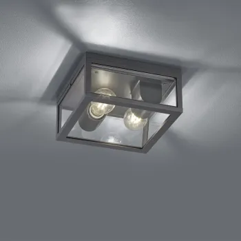 Plafoniera pentru exterior Garonne, TRIO, 24x24x11.5 cm, 10W, 2x E27, aluminiu, antracit imagine