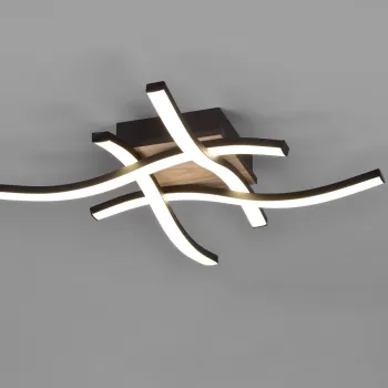 Plafoniera Route, RL, 46x46x7 cm, 5W, 4x SMD, MDF, natur/negru imagine