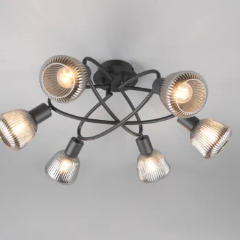 Plafoniera Tarifa, TRIO, 59.5x10.5x25 cm, 10W, 6x E14, metal, negru mat/argintiu imagine