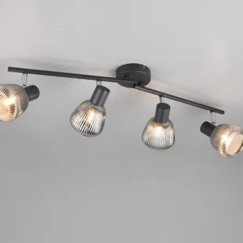 Plafoniera Tarifa, TRIO, 71x20.5 cm, 10W, 4x E14, metal, negru mat/argintiu imagine