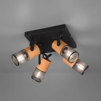 Plafoniera Tosh, TRIO, 22x22x19.5 cm, 40W, 4x E14, metal, negru mat/natur imagine