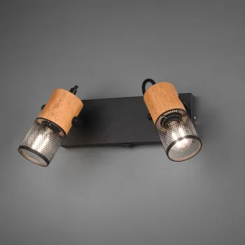 Plafoniera Tosh, TRIO, 26x9x19.5 cm, 15W, 2x E14, metal, negru mat/natur imagine