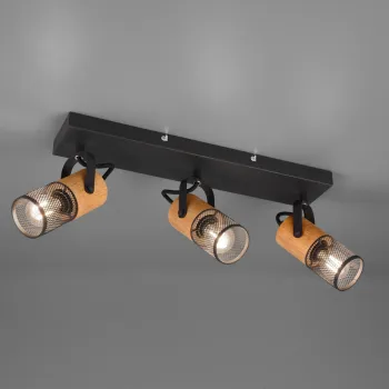 Plafoniera Tosh, TRIO, 44x9x19.5 cm, 40W, 3x E14, metal, negru mat/natur imagine