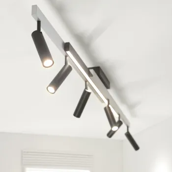 Plafoniera Zeno, TRIO, 180x8.5x15 cm, 5.5W, 18W, 6x SMD, 1x SMD, metal, argintiu lucios/negru imagine