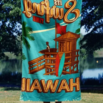 Prosop de plaja, Astacura, Surfing Time Hawaii 70, 70x130 cm, Poliester/Poliamida, Multicolor imagine