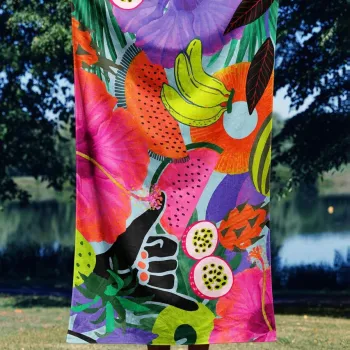 Prosop de plaja, Astacura, Tropical Vibes 70, 70x130 cm, Poliester/Poliamida, Multicolor imagine