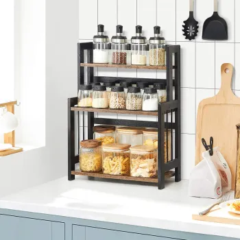 Raft de organizare blat bucatarie/birou, Vasagle, 41x18x53 cm, MDF/rama din bambus, maro/negru imagine