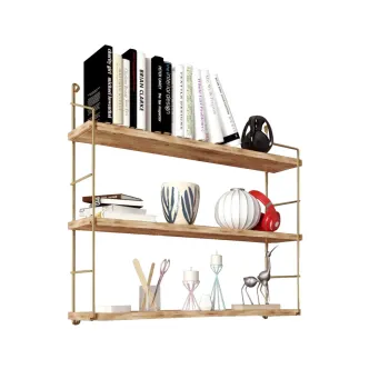 Raft de perete, Cerritos, 3'lu Duvar Rafi, Biblioteca, 60x16x62 cm, Lemn masiv, Auriu/Maro imagine