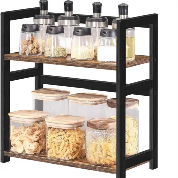 Raft organizator pentru masa Vasagle, 42x18x43 cm, bambus/MDF, maro/negru imagine